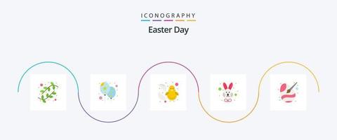 Easter Flat 5 Icon Pack Including easter. paint brush. chicken. face. easter vector