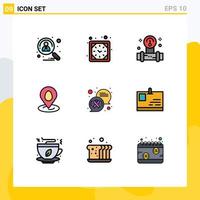 Group of 9 Filledline Flat Colors Signs and Symbols for chat map watch pin water Editable Vector Design Elements