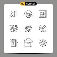 Set of 9 Modern UI Icons Symbols Signs for holiday celebration chip flag processor Editable Vector Design Elements