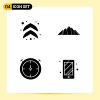 Solid Glyph Pack of 4 Universal Symbols of arrow timer hill mountain smart phone Editable Vector Design Elements