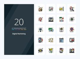 20 Digital Marketing line Filled icon for presentation vector