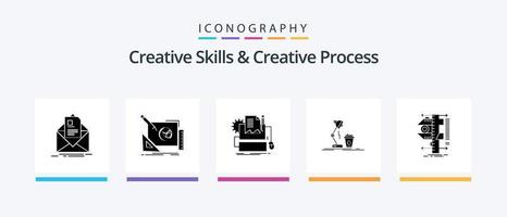 Creative Skills And Creative Process Glyph 5 Icon Pack Including coffee. studio. idea. keyboard. computer. Creative Icons Design vector