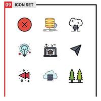 Set of 9 Modern UI Icons Symbols Signs for tips idea flow bulb cloud server Editable Vector Design Elements