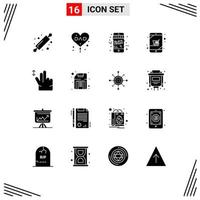 Group of 16 Solid Glyphs Signs and Symbols for gesture online shop love device discount Editable Vector Design Elements