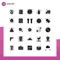 Modern Set of 25 Solid Glyphs and symbols such as printing color ok bottle year Editable Vector Design Elements