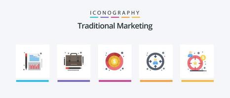 paquete de iconos de 5 planos de marketing tradicional que incluye la personalidad del comprador. experiencia. presupuesto. cliente. ingresos. diseño de iconos creativos vector