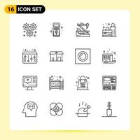 User Interface Pack of 16 Basic Outlines of adjustment plain system bag robot Editable Vector Design Elements