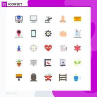 Mobile Interface Flat Color Set of 25 Pictograms of email user emergency person avatar Editable Vector Design Elements