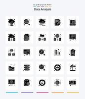 análisis de datos creativos paquete de iconos negros sólidos de 25 glifos, como la línea de tiempo. administración. buscar. diagrama de flujo administración vector