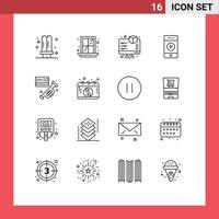 Pack of 16 Modern Outlines Signs and Symbols for Web Print Media such as speaker speaker display sound audio Editable Vector Design Elements