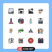 16 Universal Flat Color Filled Line Signs Symbols of tool plunger automotive technology technology reality Editable Creative Vector Design Elements