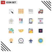 Flat Color Pack of 16 Universal Symbols of information analysis house food stall shop Editable Pack of Creative Vector Design Elements