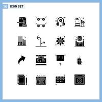 Set of 16 Vector Solid Glyphs on Grid for real estate building headphone tree city Editable Vector Design Elements