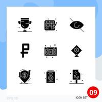 Stock Vector Icon Pack of 9 Line Signs and Symbols for recorder cassette eye audio money Editable Vector Design Elements