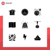 Modern Set of 9 Solid Glyphs Pictograph of home back bag astronomy bag map Editable Vector Design Elements