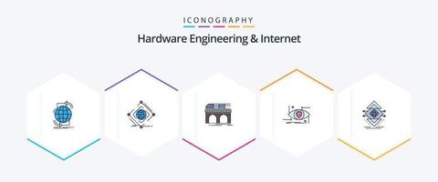 paquete de íconos de 25 líneas completas de ingeniería de hardware e Internet que incluye gen. avanzado. neto. transporte. ferrocarril vector