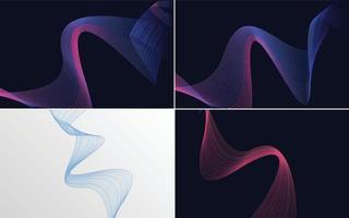 Set of 4 geometric wave pattern background Abstract waving line vector