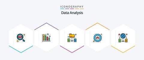 paquete de iconos de 25 líneas completas de análisis de datos que incluye administración. datos. tecnología. administración. servidor vector