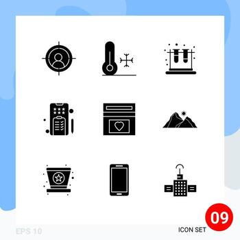 9 Universal Solid Glyphs Set for Web and Mobile Applications wedding love lab fund text Editable Vector Design Elements