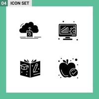 Pictogram Set of 4 Simple Solid Glyphs of cloud education data data analytics book Editable Vector Design Elements