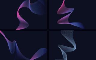 Set of 4 geometric wave pattern background Abstract waving line vector