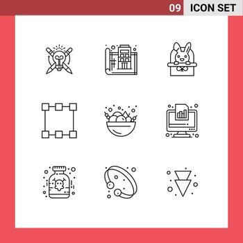 Mobile Interface Outline Set of 9 Pictograms of summer rectangle print points holiday Editable Vector Design Elements
