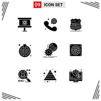 Pictogram Set of 9 Simple Solid Glyphs of cd meal shield food cooking Editable Vector Design Elements