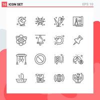 Set of 16 Modern UI Icons Symbols Signs for paper document brainstorming design plant Editable Vector Design Elements