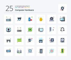 paquete de iconos de 25 colores planos de hardware de computadora que incluye reproductor. DVD. conexión. desct. hardware vector