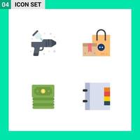 paquete de interfaz de usuario de 4 iconos planos básicos de productos de artes bancarias con aerógrafo dinero elementos de diseño vectorial editables vector