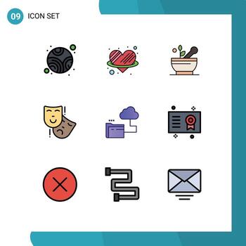 9 Universal Filledline Flat Colors Set for Web and Mobile Applications storage cloud medicine theater masks Editable Vector Design Elements