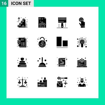 paquete de línea de vector editable de 16 glifos sólidos simples de interfaz de enfermedad codificación programación de pantalla táctil elementos de diseño de vector editable