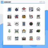 grupo de 25 colores planos de línea rellena modernos establecidos para elementos de diseño vectorial editables de recarga de nube de dólar de datos de flecha vector