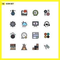 Pictogram Set of 16 Simple Flat Color Filled Lines of arrow cog coin gear money Editable Creative Vector Design Elements