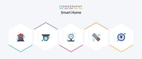 paquete de iconos planos de 25 casas inteligentes que incluye . elegante. cámara inteligente enchufar. control remoto vector