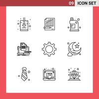 Group of 9 Modern Outlines Set for computer coder graph household drain Editable Vector Design Elements