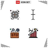 Set of 4 Modern UI Icons Symbols Signs for business settings product kit achievement Editable Vector Design Elements