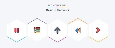 Basic Ui Elements 25 FilledLine icon pack including right. video. arrow. revind. control vector