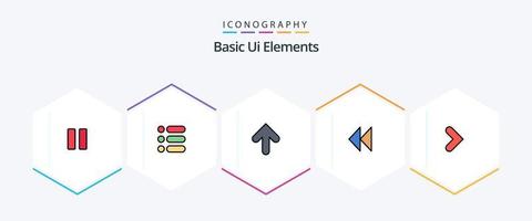 paquete de iconos de 25 líneas completas de elementos básicos de la interfaz de usuario, incluido el derecho. video. flecha. revivir control vector