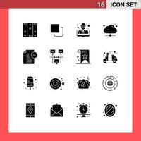 Modern Set of 16 Solid Glyphs Pictograph of remove share stack technology crime Editable Vector Design Elements