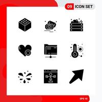 User Interface Pack of 9 Basic Solid Glyphs of data like garden heart off Editable Vector Design Elements