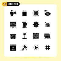 User Interface Pack of 16 Basic Solid Glyphs of media camera security camcorder business goal Editable Vector Design Elements