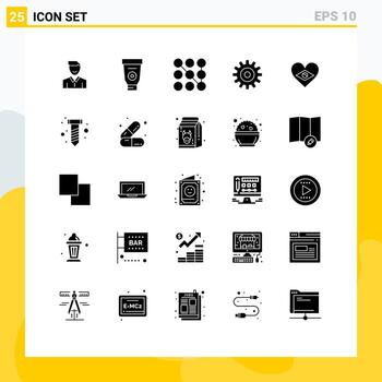 25 Thematic Vector Solid Glyphs and Editable Symbols of cogs setting equipment gear pattern Editable Vector Design Elements