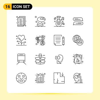 16 Universal Outlines Set for Web and Mobile Applications form disease healthcare texting chatting Editable Vector Design Elements