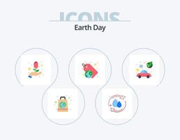 Earth Day Flat Icon Pack 5 Icon Design. electric. tag. care. recycle. green vector