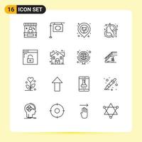 User Interface Pack of 16 Basic Outlines of women female street eight map pin Editable Vector Design Elements