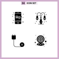 Group of Modern Solid Glyphs Set for mobile cord online light disconnected Editable Vector Design Elements