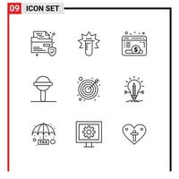 Set of 9 Modern UI Icons Symbols Signs for target arrow webpage toy rattle Editable Vector Design Elements