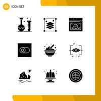 9 User Interface Solid Glyph Pack of modern Signs and Symbols of cereals toggle misc switch website Editable Vector Design Elements