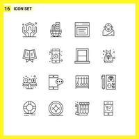 Set of 16 Modern UI Icons Symbols Signs for book mythology communication greek user Editable Vector Design Elements